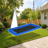 Costway 60 Inches Platform Tree Swing Outdoor with 2 Hanging Straps-Blue styled in a sunny backyard, Blue