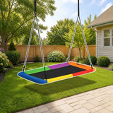 Costway 60 Inches Platform Tree Swing Outdoor with 2 Hanging Straps-Multicolor styled in a sunny backyard, shown finish