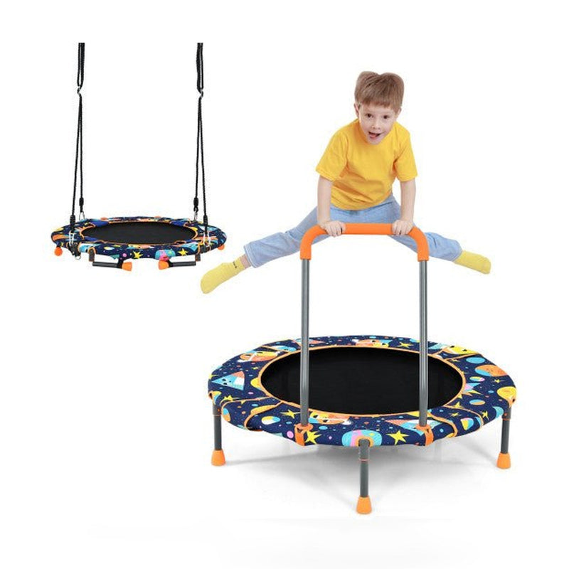 Convertible Swing and Trampoline Set with Upholstered Handrail