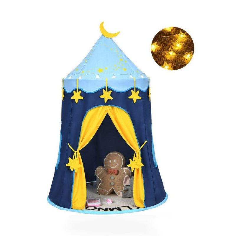 Indoor Outdoor Kids Foldable Pop-Up Play Tent with Star Lights Carry Bag