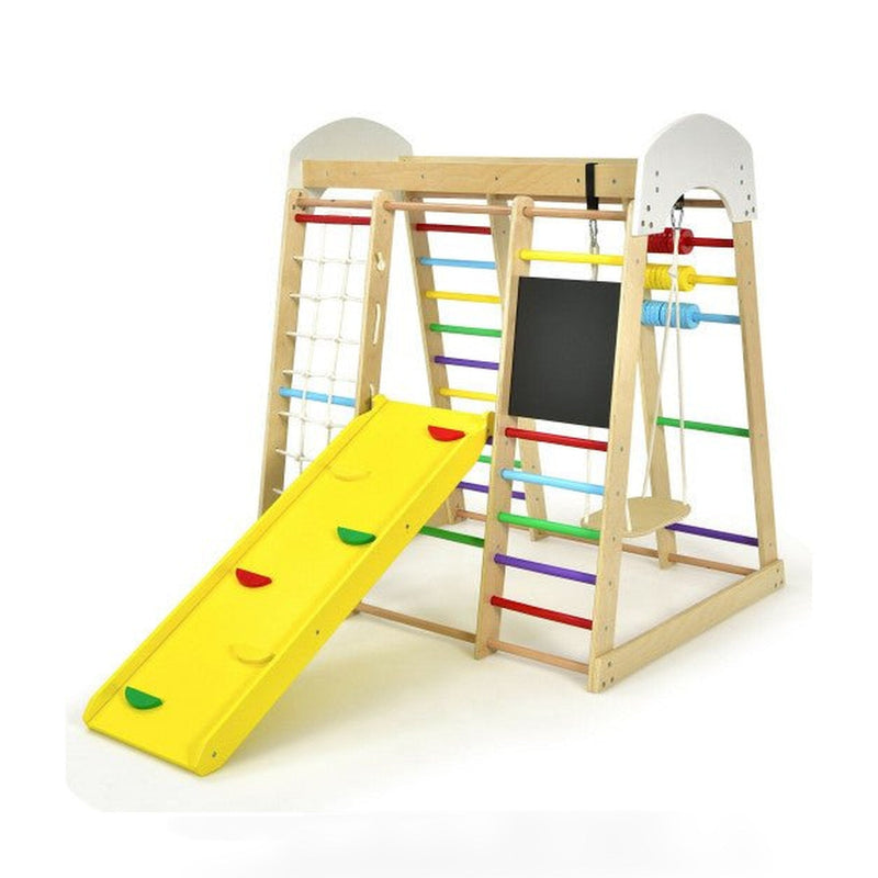 Indoor Playground Climbing Gym Wooden 8 in 1 Climber Playset for Children-Multicolor