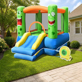 Costway Inflatable Castle Bounce House Jumper Kids Playhouse with Slider styled in a sunny backyard, house style