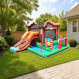 Costway Kids Inflatable Bounce House Jumping Castle Slide Climber Bouncer Without Blower styled in a sunny backyard, slide