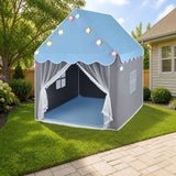 Costway Kids Playhouse Tent with Star Lights and Mat styled in a sunny backyard, Blue and Pink