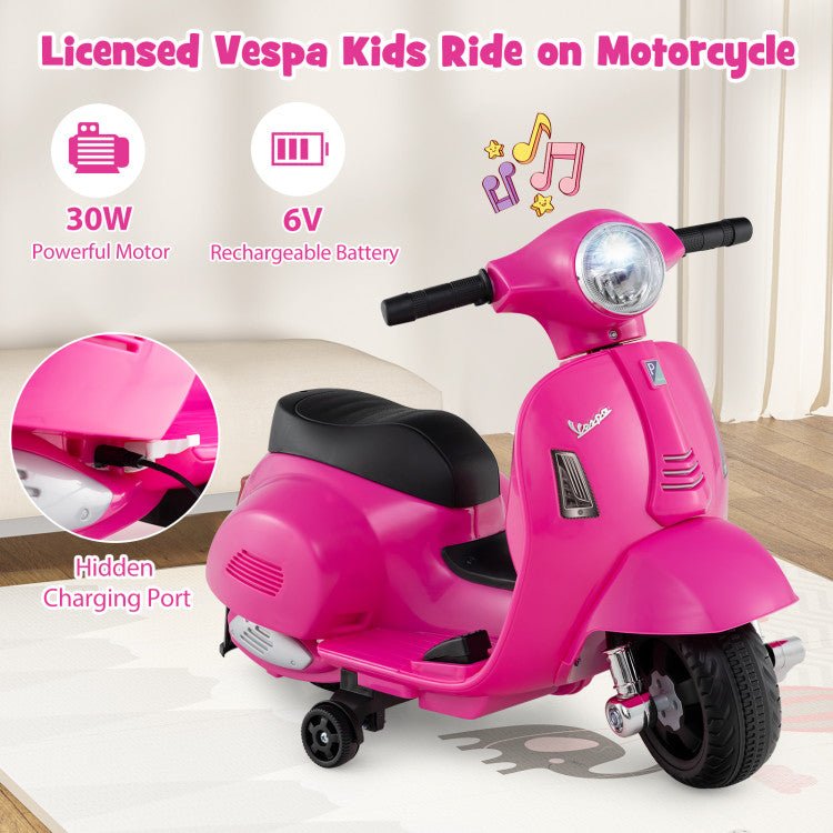 Kids Ride on Motorcycle Licensed Vespa with LED Headlight and Horn Sound