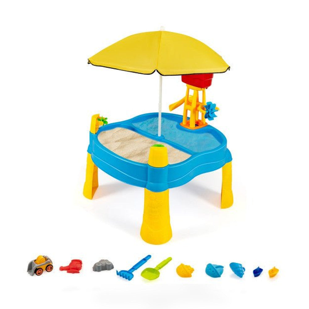 Kids Sand and Water Table for Toddlers with Umbrella and 18 Pcs Accessory Set