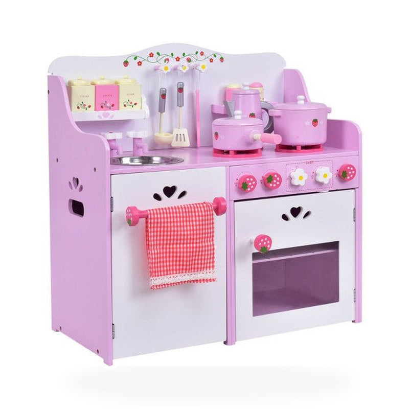 Kids Wooden Kitchen Toy Strawberry Pretend Cooking Playset