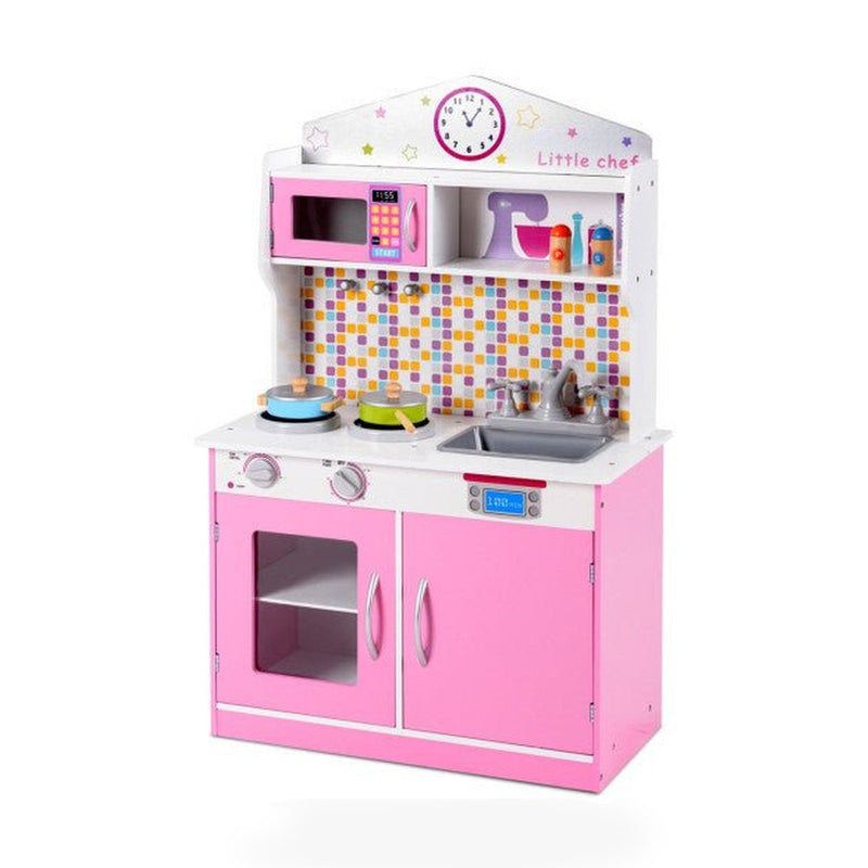 Kids Wooden Pretend Cooking Playset Cookware Play Set Kitchen Toys Toddler Gift-Pink