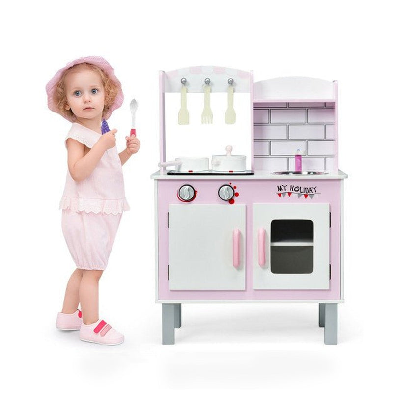 Kids Wooden Pretend Play Cooking Set with Sounds and Cookware Accessories