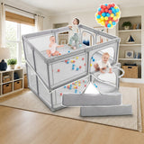 Costway Large Baby Playpen Safety Kids Activity Center with 50 Ocean Balls-Gray styled in a bright nursery-style kids' room, Grey