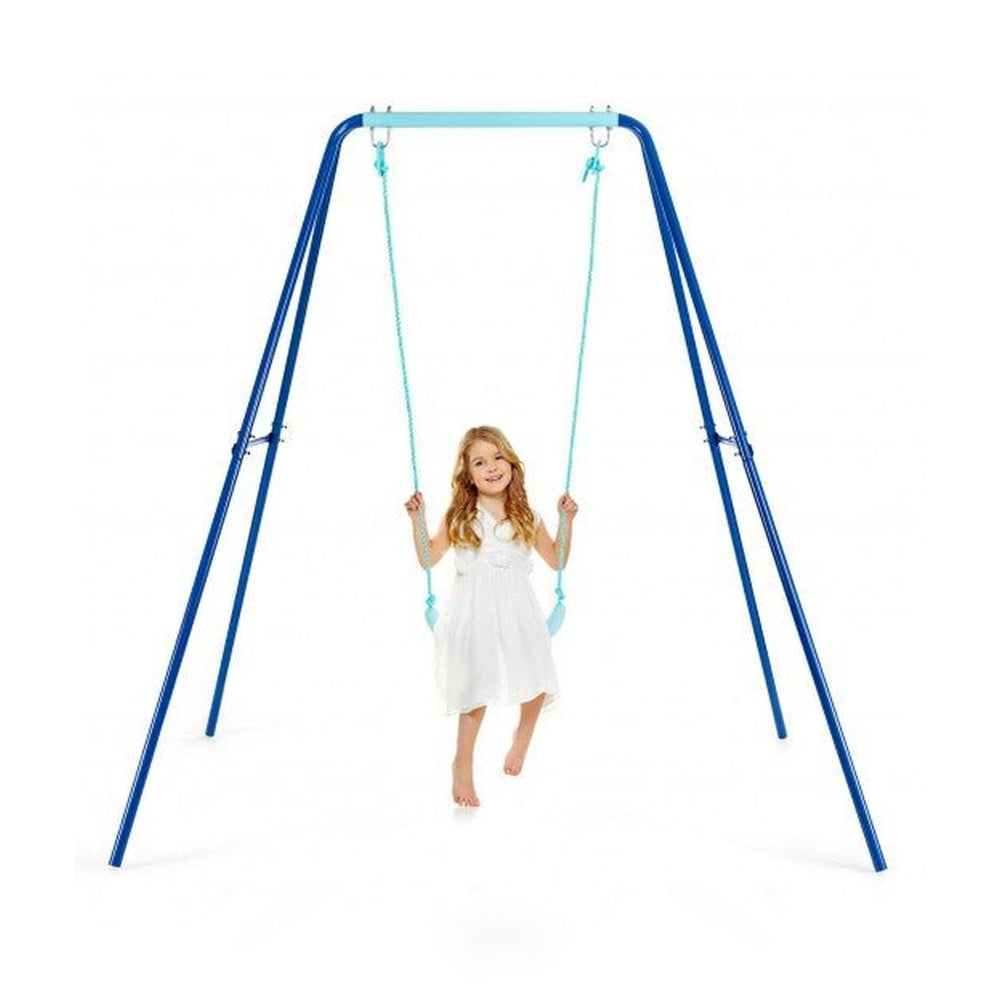 Outdoor Kids Swing Set with Heavy Duty Metal A-Frame and Ground Stakes-Blue