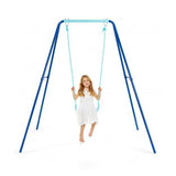 Costway Outdoor Kids Swing Set with Heavy Duty Metal A-Frame and Ground Stakes-Blue metal kids swing set in Blue