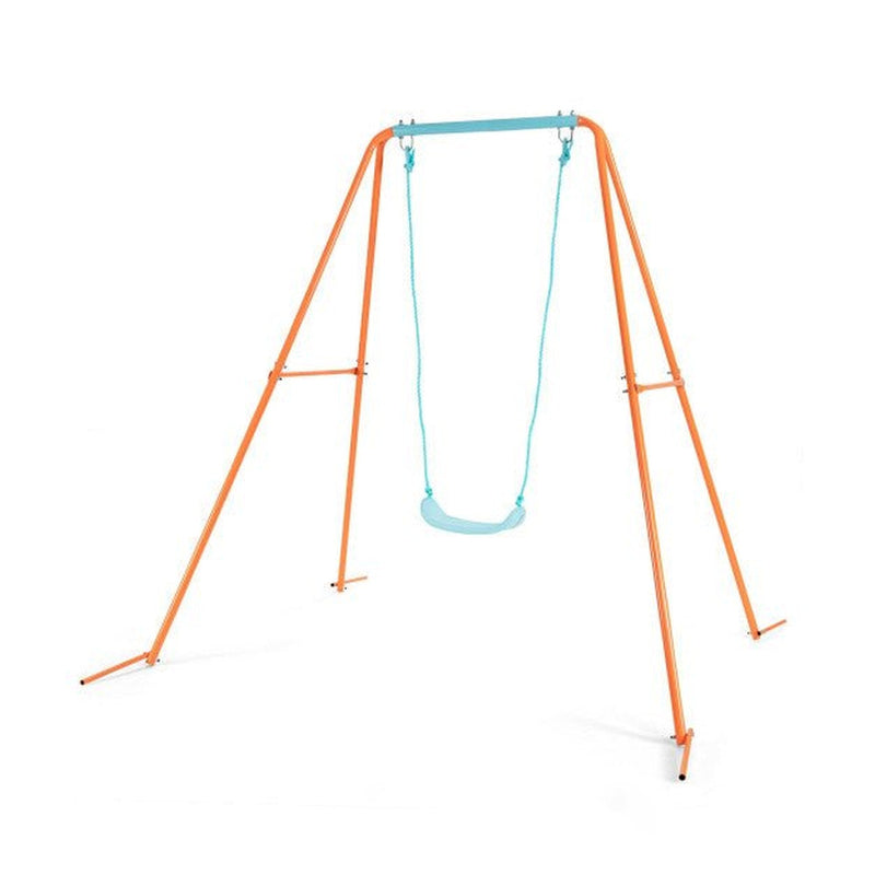 Outdoor Kids Swing Set with Heavy Duty Metal A-Frame and Ground Stakes-Orange