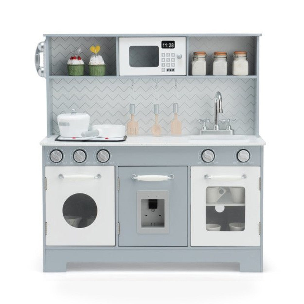 Pretend Play Kitchen Wooden Toy Set for Kids with Realistic Light and Sound