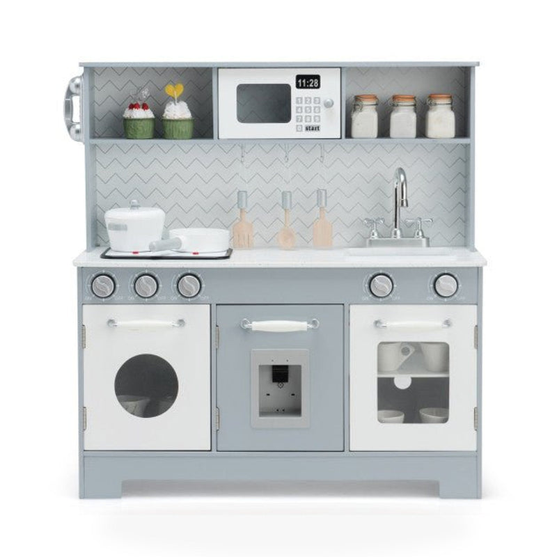 Pretend Play Kitchen Wooden Toy Set for Kids with Realistic Light and Sound