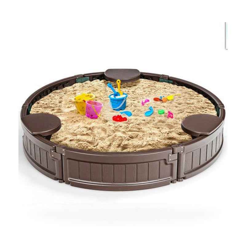 Sandbox with Built-in Corner Seat and Cover-Brown