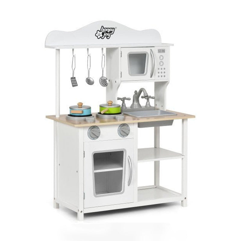 Wooden Pretend Play Kitchen Set for Kids with Accessories and Sink