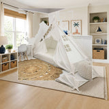 Domestic Objects Play Tent Canopy Bed in Cream Canvas with Doors styled in a bright nursery-style kids' room, shown finish