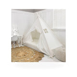 Domestic Objects Play Tent Canopy Bed in Cream Canvas with Doors kids crib in shown finish