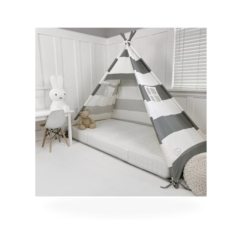 Play Tent Canopy Bed in Grey and White Stripe