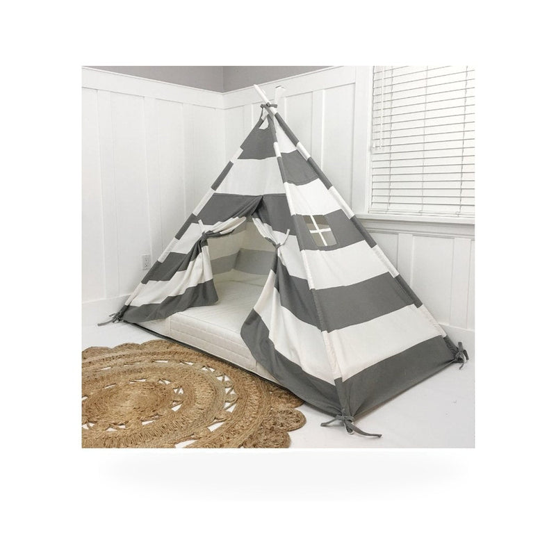 Play Tent Canopy Bed in Grey and White Stripe WITH Doors
