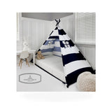 Domestic Objects Play Tent Canopy Bed in Navy Blue and White Stripe Canvas kids crib in White and Blue