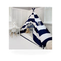 Play Tent Canopy Bed in Navy Blue and White Stripe Canvas WITH Doors