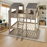Donco T/T Tower Bunkbed Rustic Dirty White styled in a kids' bedroom, White and Rustic