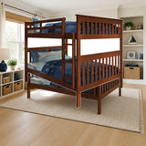 Donco Full/Full Mission Bunk Bed In Light Espresso Finish styled in a kids' bedroom, full over full