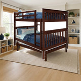 Donco Full/Full Mission Bunk Bed In Dark Cappuccino Finish styled in a kids' bedroom, full over full