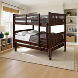 Donco Full/Full Mission Bunk Cappuccino styled in a kids' bedroom, full over full