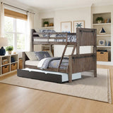 Donco TWIN/FULL BUNK BED IN BRUSHED SHADOW FINISH styled in a bright kids' bedroom, twin over full