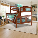 Donco Twin/Full Mission Bunk Bed Light Espresso styled in a kids' bedroom, twin over full