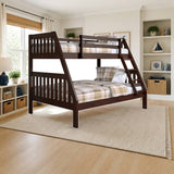 Donco Twin/Full Mission Bunkbed Cappuccino styled in a kids' bedroom, twin over full