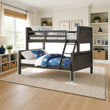 Donco Twin/Full Bunk Bed In City Shadow Finish styled in a kids' bedroom, twin over full