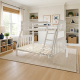 Donco Twin/Full Mission Bunk Bed White styled in a kids' bedroom, twin over full