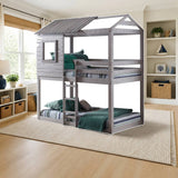 Donco Deer Blind Bunk Bunk Bed styled in a kids' bedroom, twin over twin