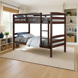Donco Twin/Twin Bunk Bed Cappuccino styled in a kids' bedroom, twin over twin