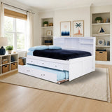 Donco Full Bookcase Daybed White styled in a bright kids' bedroom, storage
