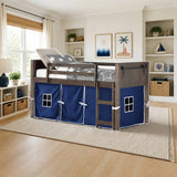 Donco Barn Door Low Loft Brushed Shadow with Tent Kit styled in a kids' bedroom, loft