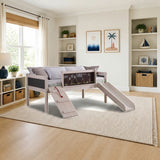 Donco Twin Art Play Junior Low Loft White Wash Dark Grey styled in a kids' bedroom, loft