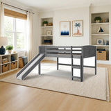 Donco Twin Louver Low Loft with Slide styled in a kids' bedroom, slide