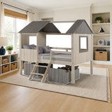 Donco Full House Low Loft Rustic Sand/Rustic Grey styled in a kids' bedroom, storage