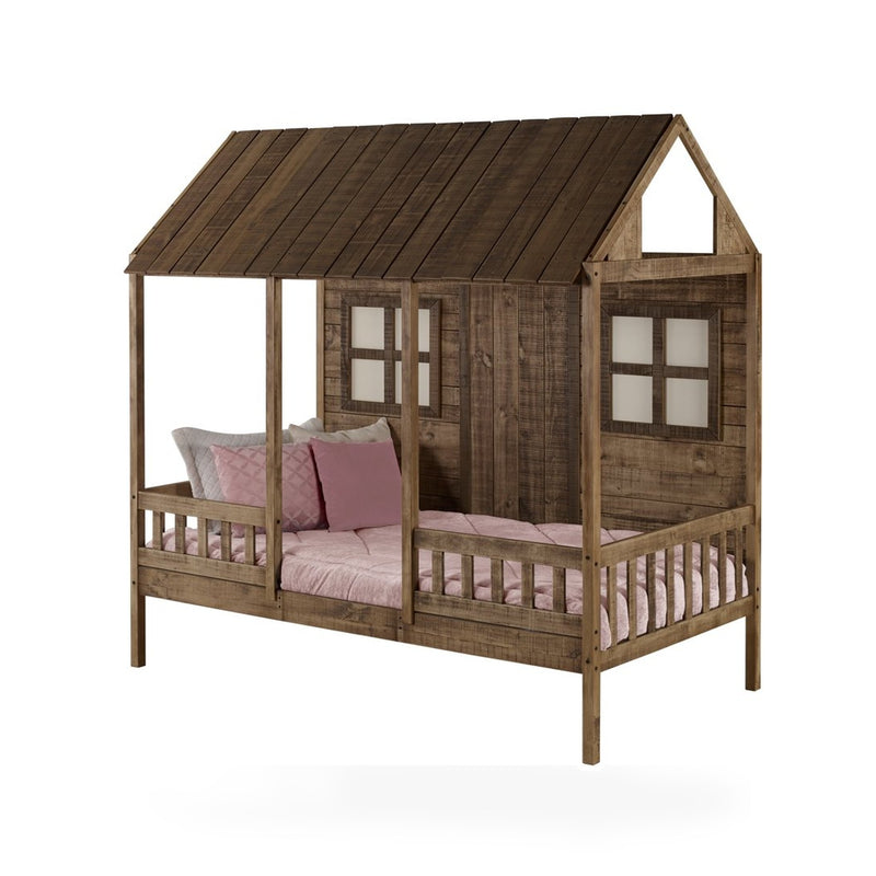 Twin Front Porch Low Loft In Rustic Driftwood Finish