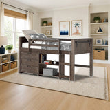 Donco Barn Door Low Loft Brushed Shadow styled in a kids' bedroom, storage