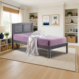 Donco Twin Louver Bed Antique Grey styled in a bright kids' bedroom, storage