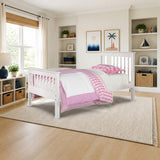 Donco Twin Monaco Mission Bed in White styled in a bright kids' bedroom, storage