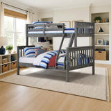 Donco Twin/Full Mission Bunkbed Brushed Grey styled in a bright kids' bedroom, twin over full