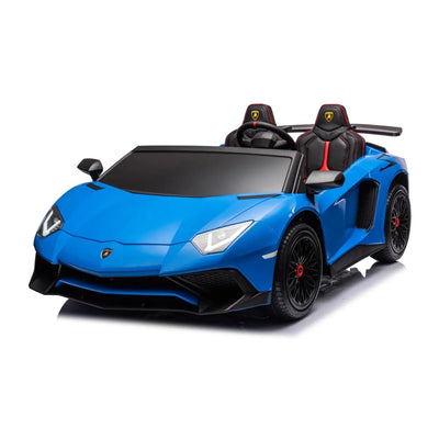 Blue 24V Lamborghini Aventador 2-Seater Kids Ride-On Car with Advanced Brushless Motor and Differential – Realistic Design, High-Speed Fun, and Luxury Style.