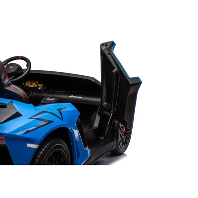 Blue 24V Lamborghini Aventador 2-Seater Kids Ride-On Car with Advanced Brushless Motor and Differential – Realistic Design, High-Speed Fun, and Luxury Style.